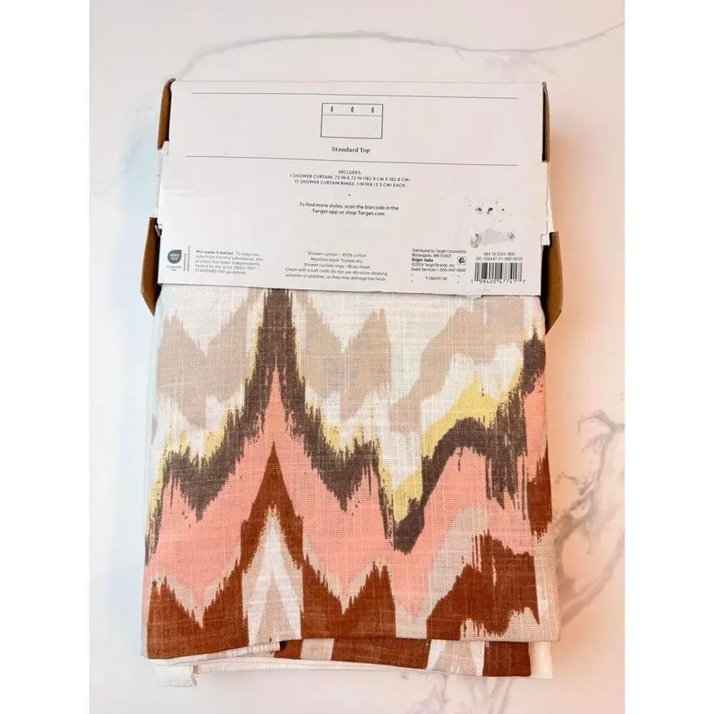 Threshold Coastal Abstract Shower Curtain Cream Red 72x72 NIB